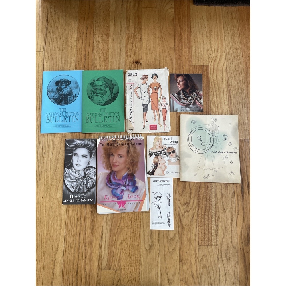 Vtg Sewing Lot Simplicity 2812 Pattern National Button Bulletin Scarf Guides